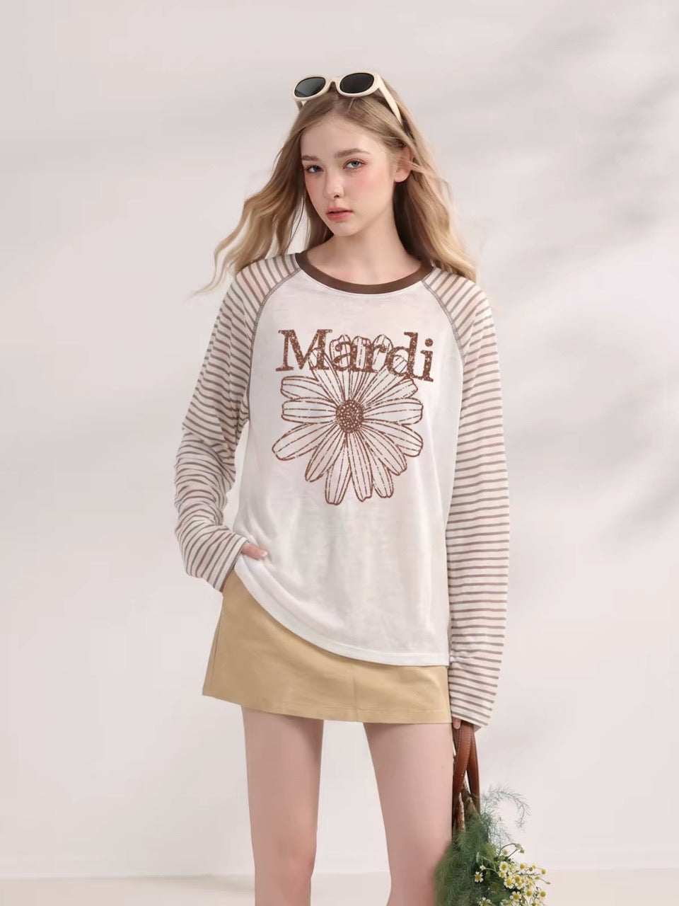 Mardi flower間條tee