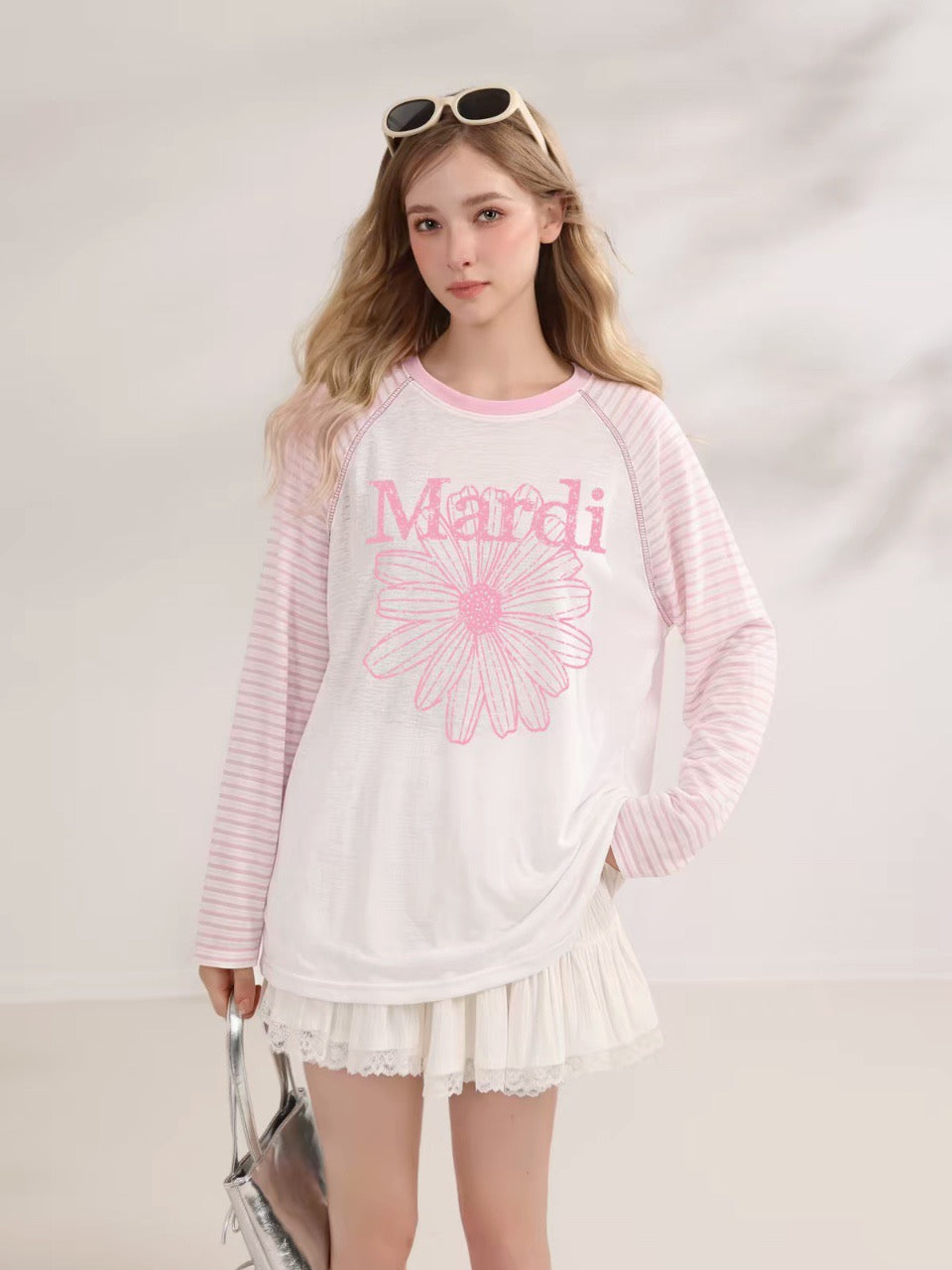 Mardi flower間條tee