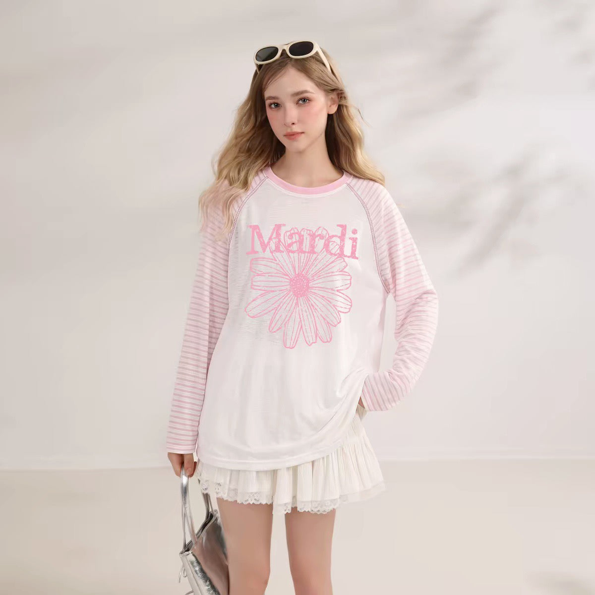 Mardi flower間條tee