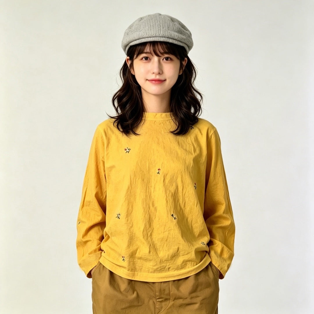 45R flower刺繡長袖tee