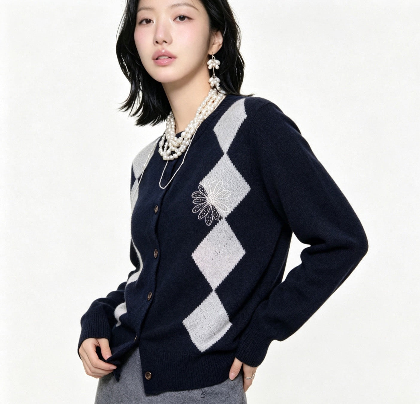 Mardi菱形pattern cardigan