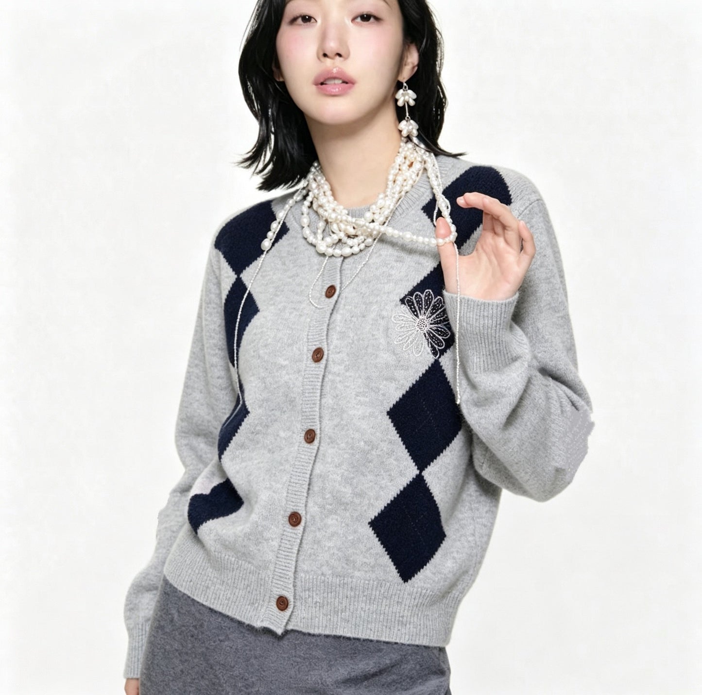 Mardi菱形pattern cardigan