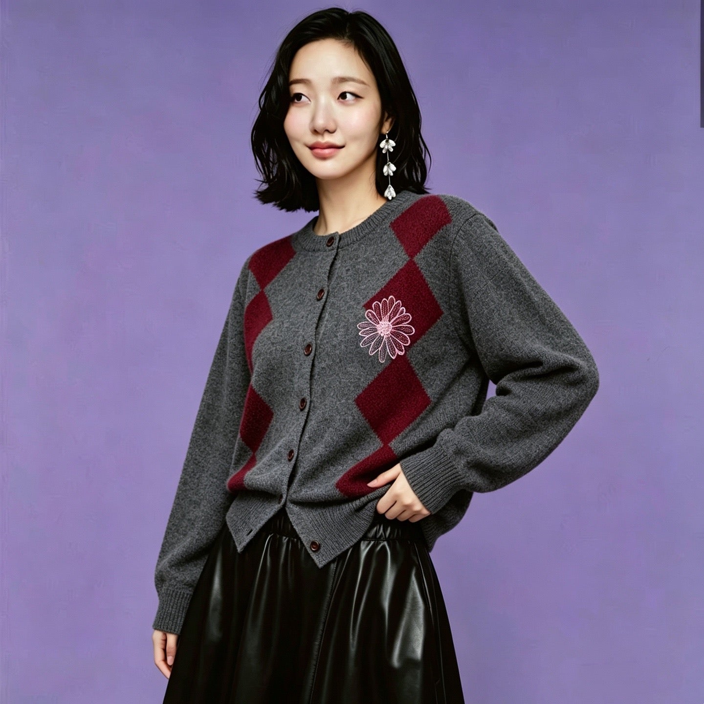 Mardi菱形pattern cardigan