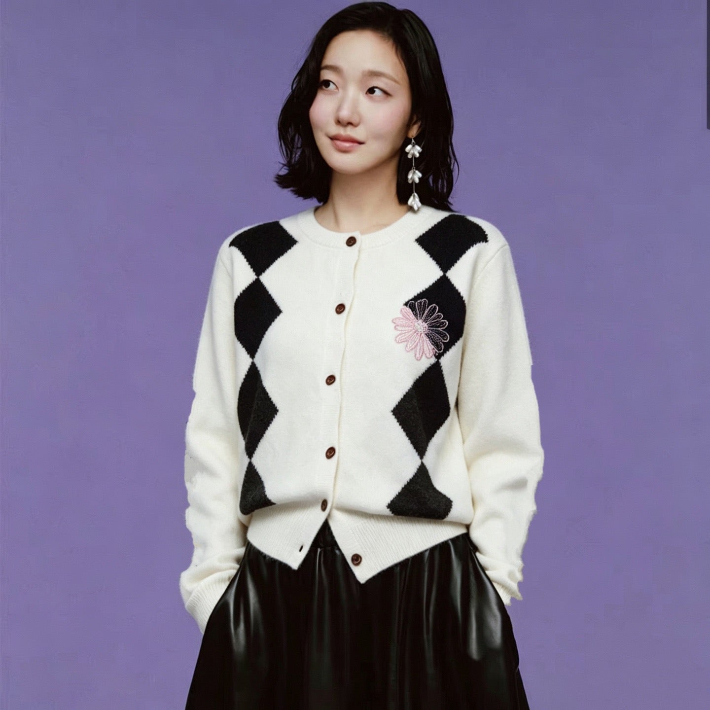 Mardi菱形pattern cardigan