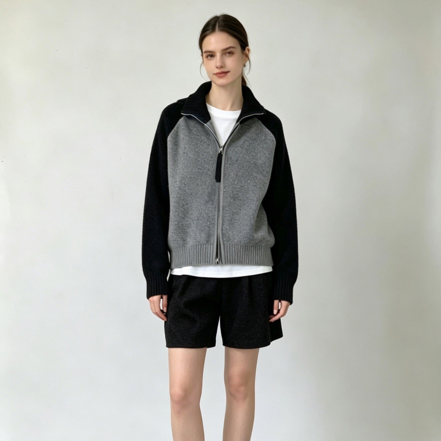 Polo撞色針織zip jacket