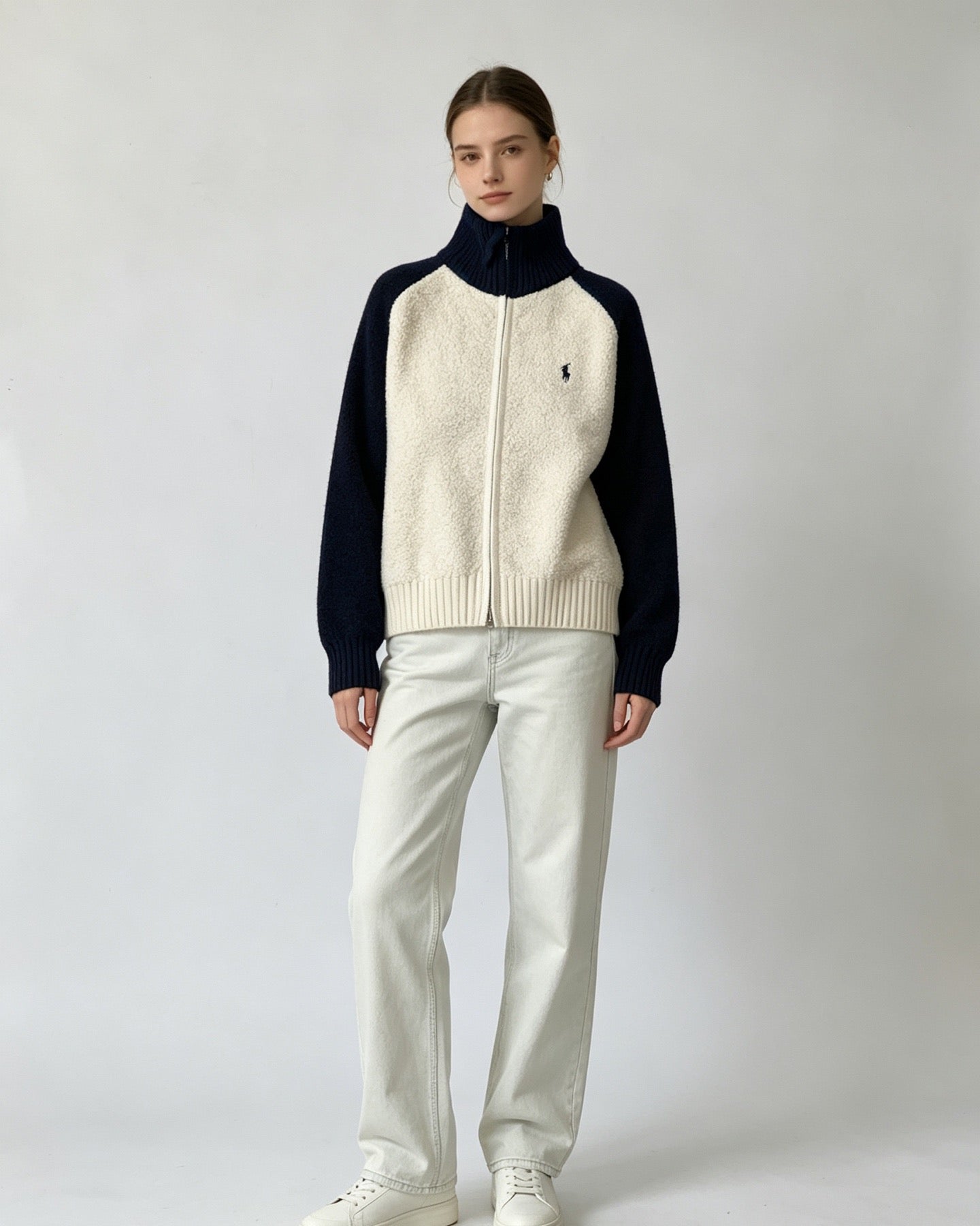Polo撞色針織zip jacket