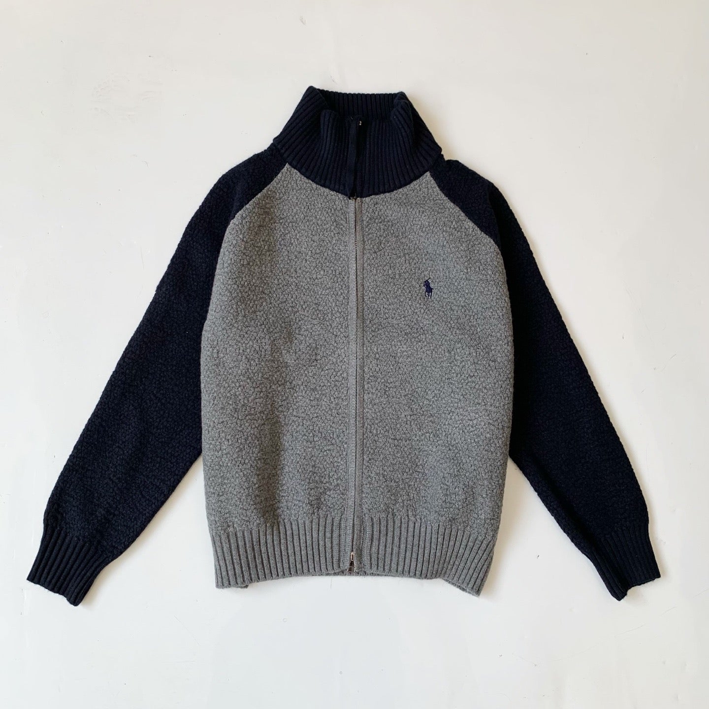 Polo撞色針織zip jacket