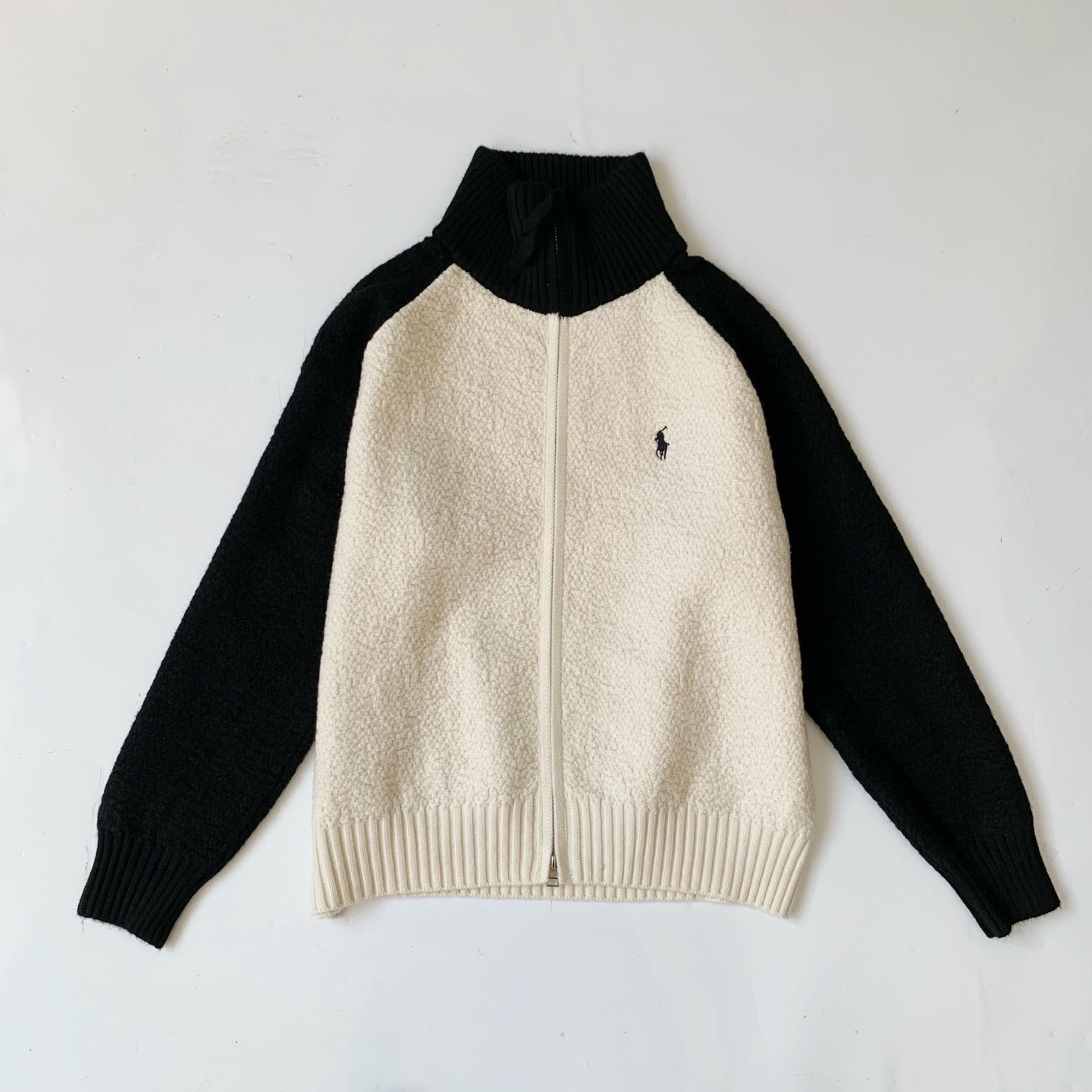 Polo撞色針織zip jacket