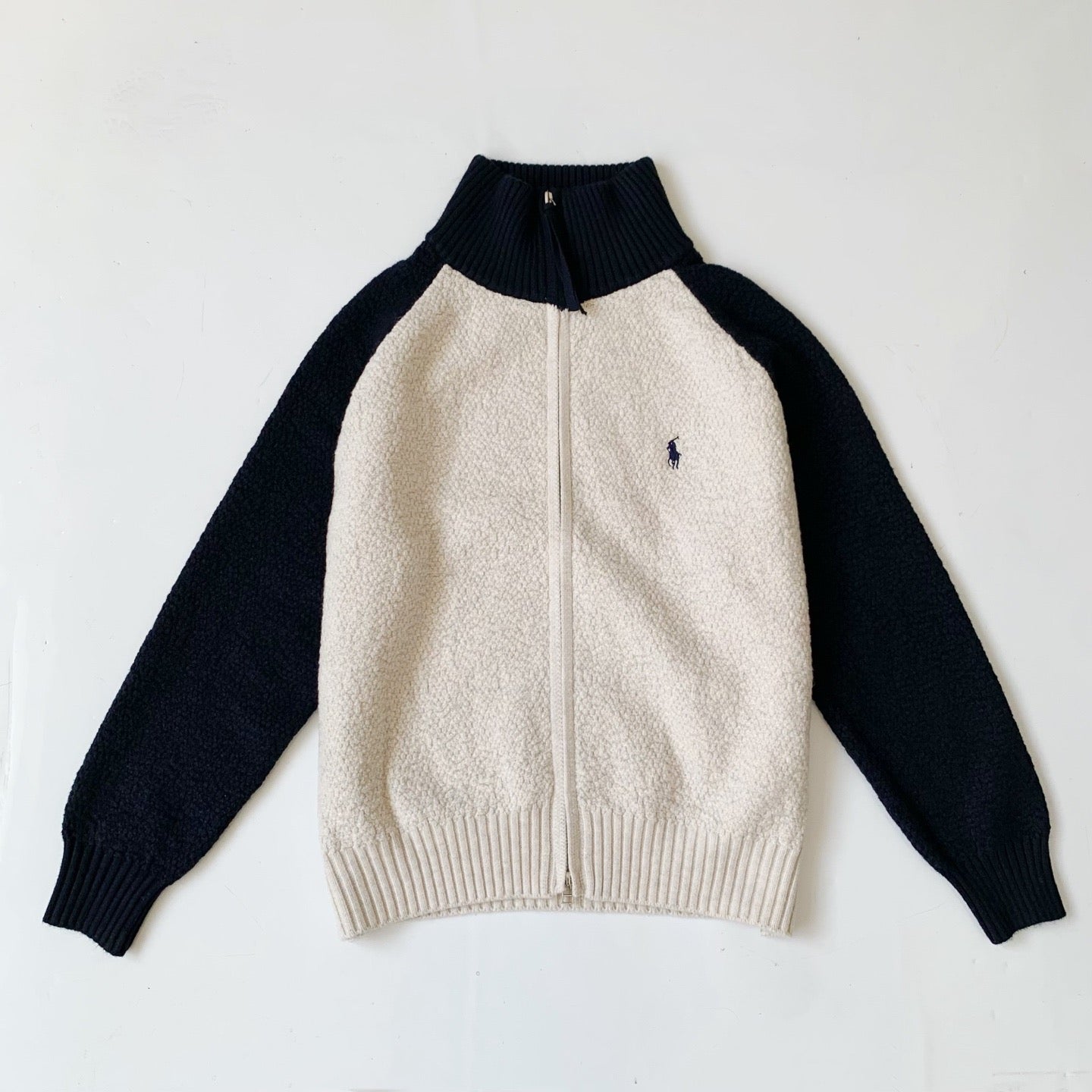 Polo撞色針織zip jacket