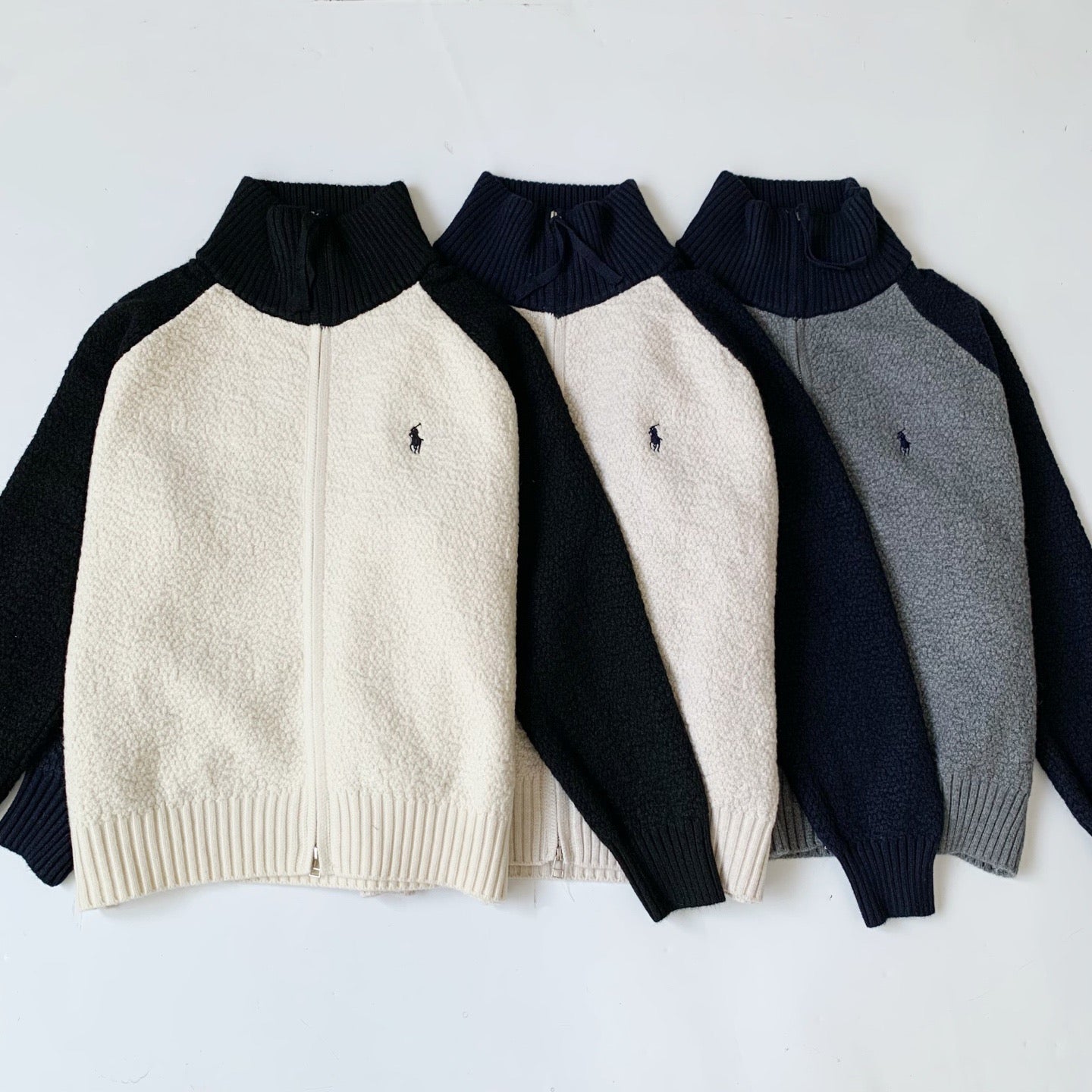 Polo撞色針織zip jacket
