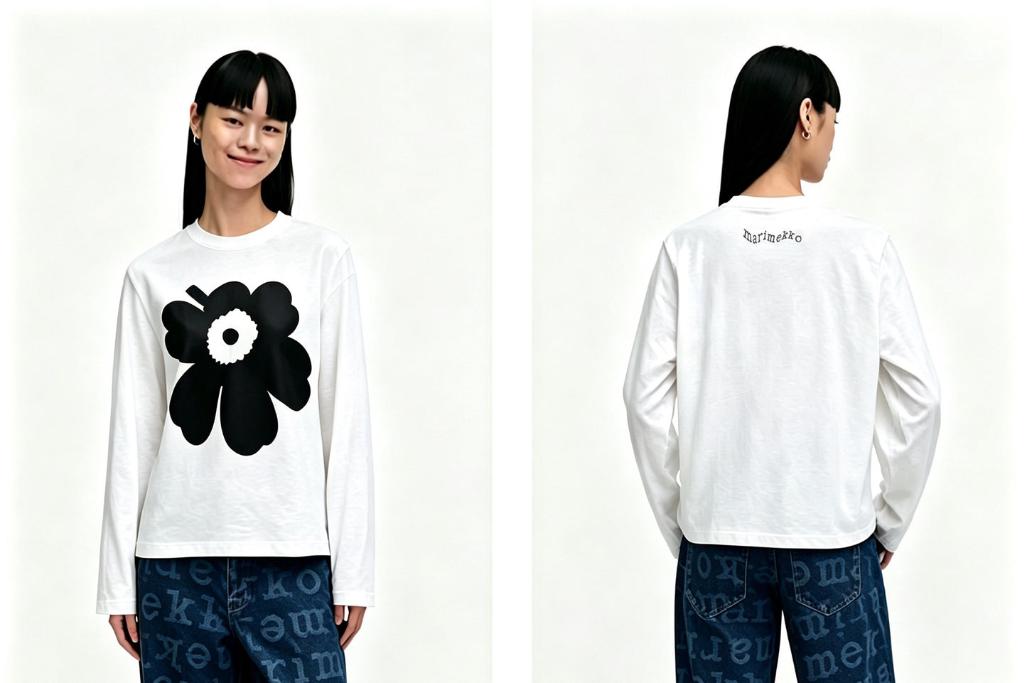 Marimekko flower長袖印花tee