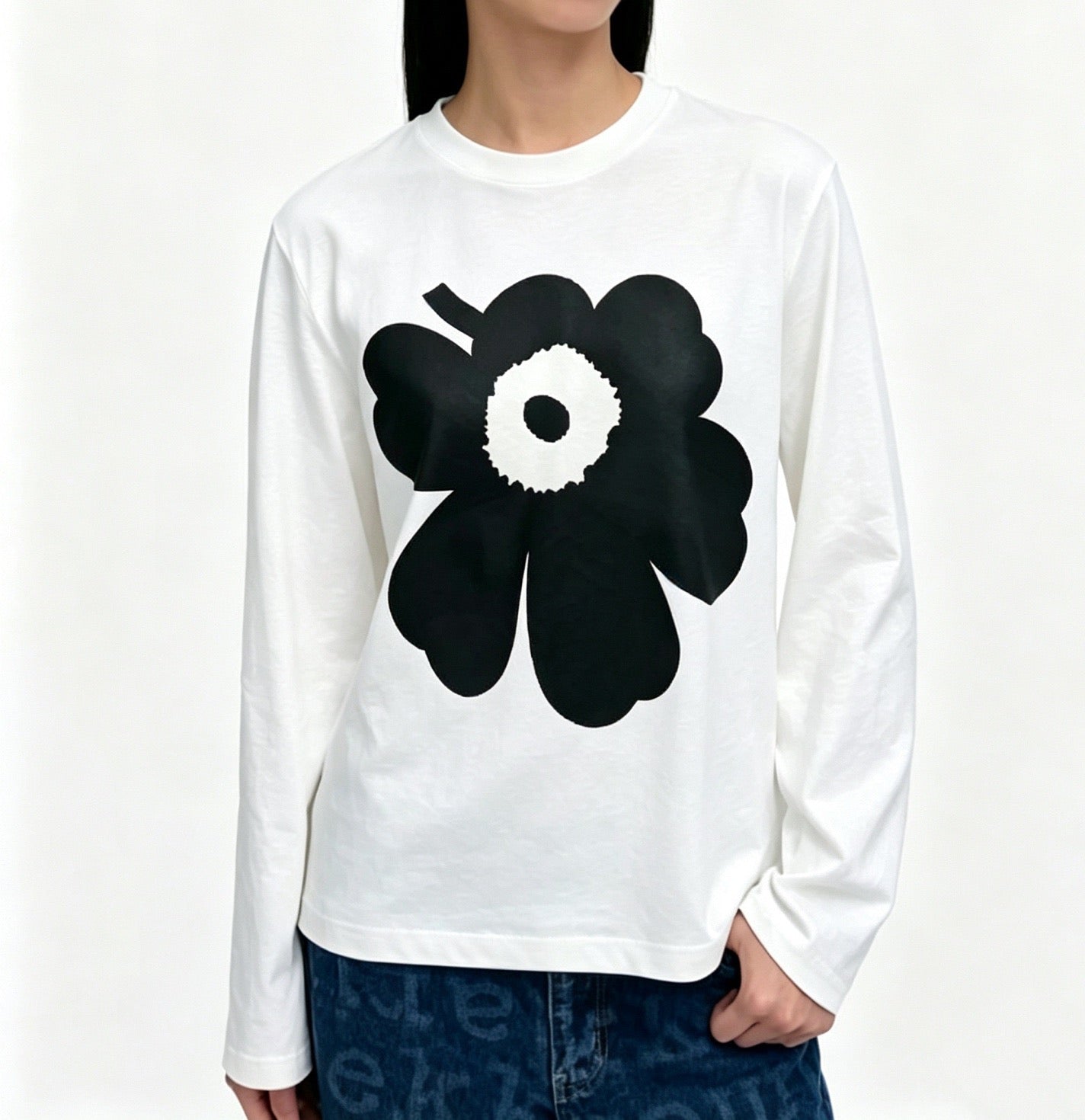 Marimekko flower長袖印花tee