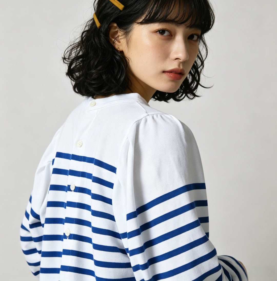 45R 間條 6分袖tee