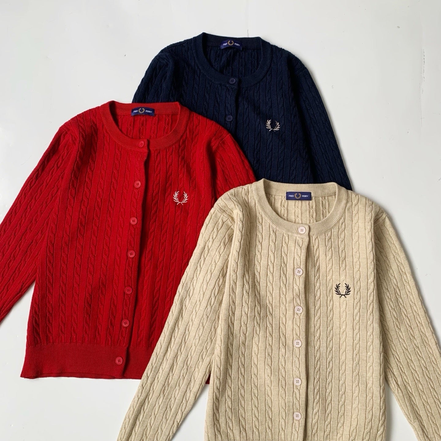 Fred perry 麻花針織cardigan