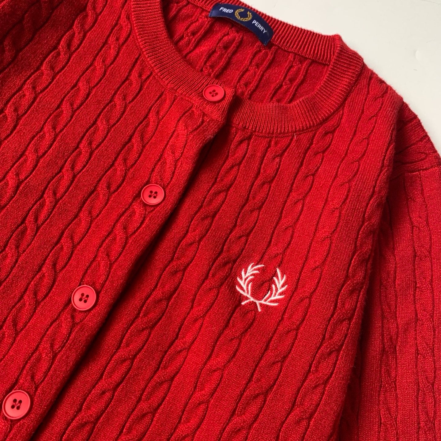 Fred perry 麻花針織cardigan