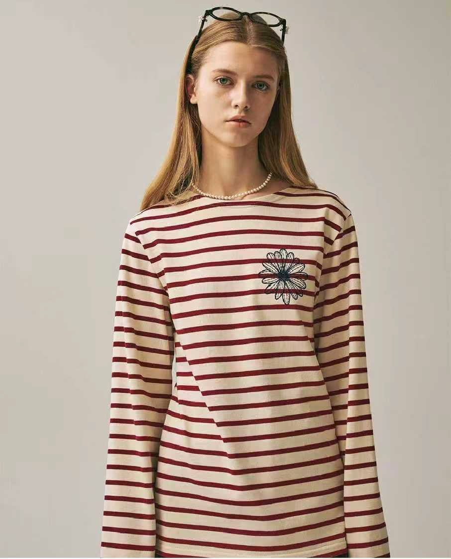 Mardi Mercredi 間條刺繡長袖tee