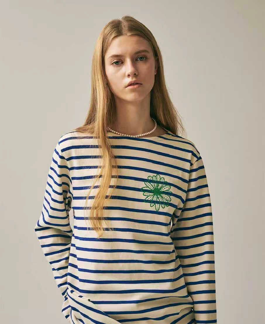 Mardi Mercredi 間條刺繡長袖tee