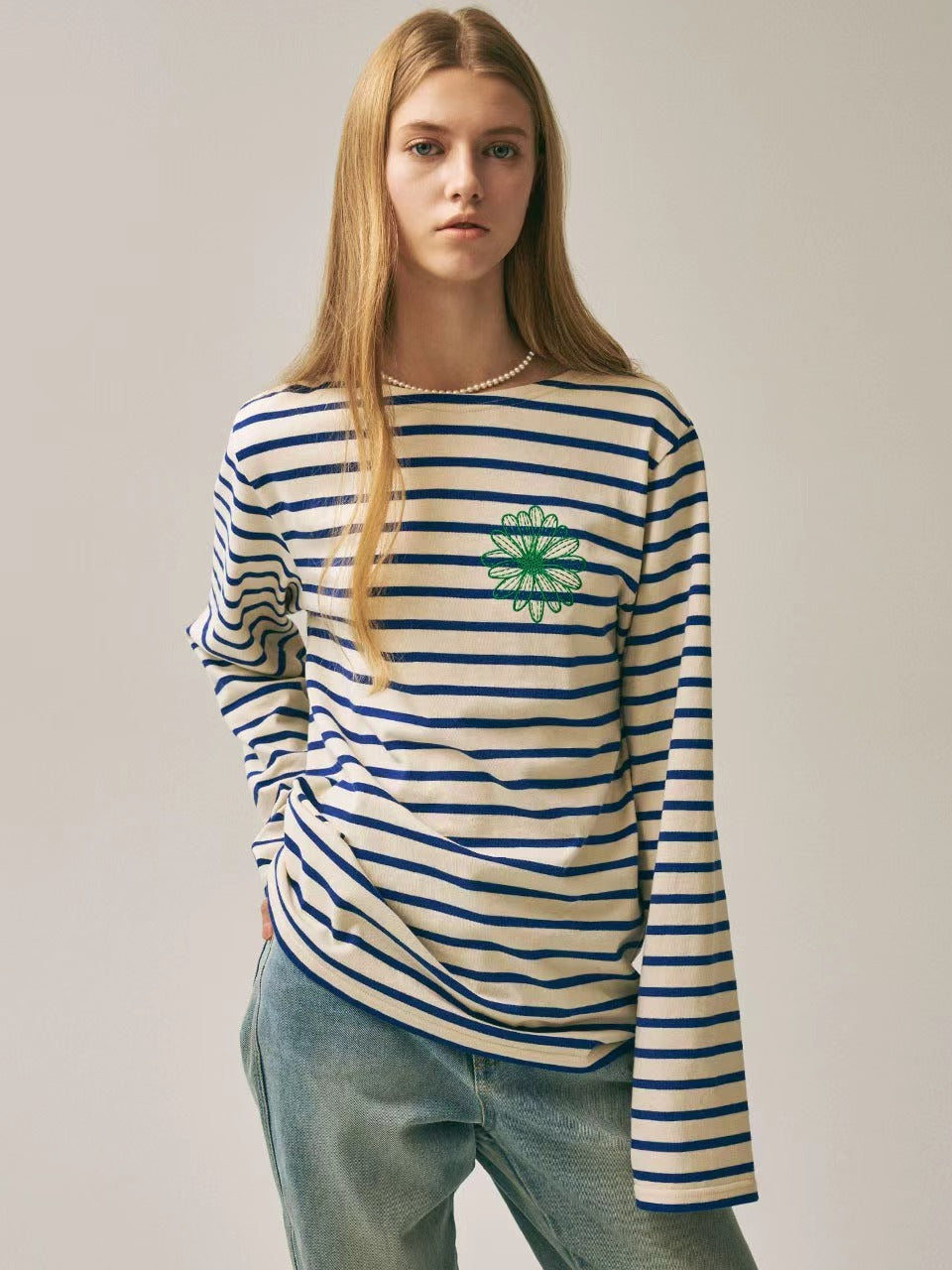 Mardi Mercredi 間條刺繡長袖tee