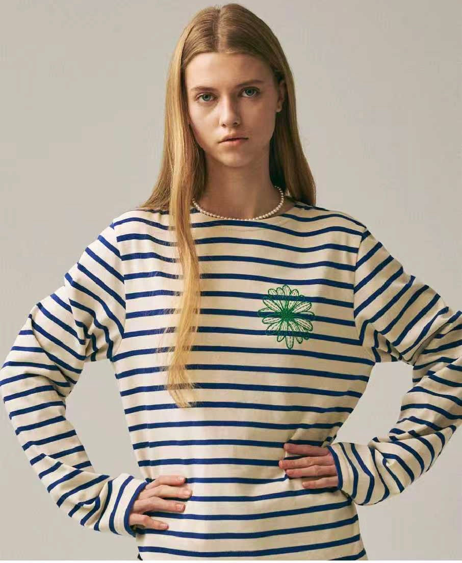 Mardi Mercredi 間條刺繡長袖tee