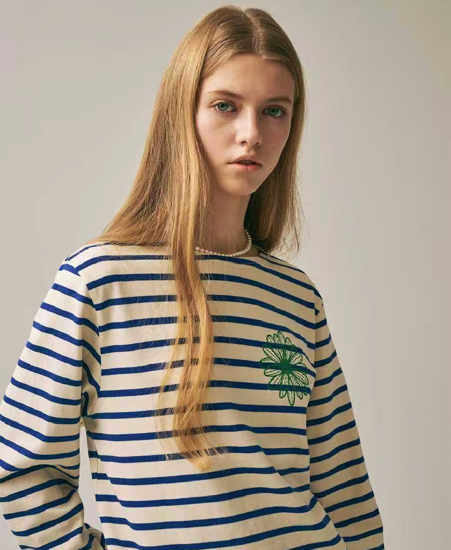 Mardi Mercredi 間條刺繡長袖tee