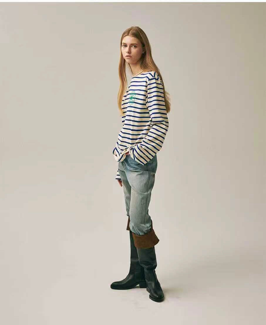 Mardi Mercredi 間條刺繡長袖tee