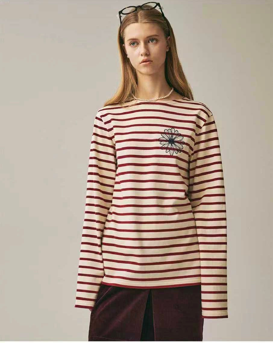 Mardi Mercredi 間條刺繡長袖tee