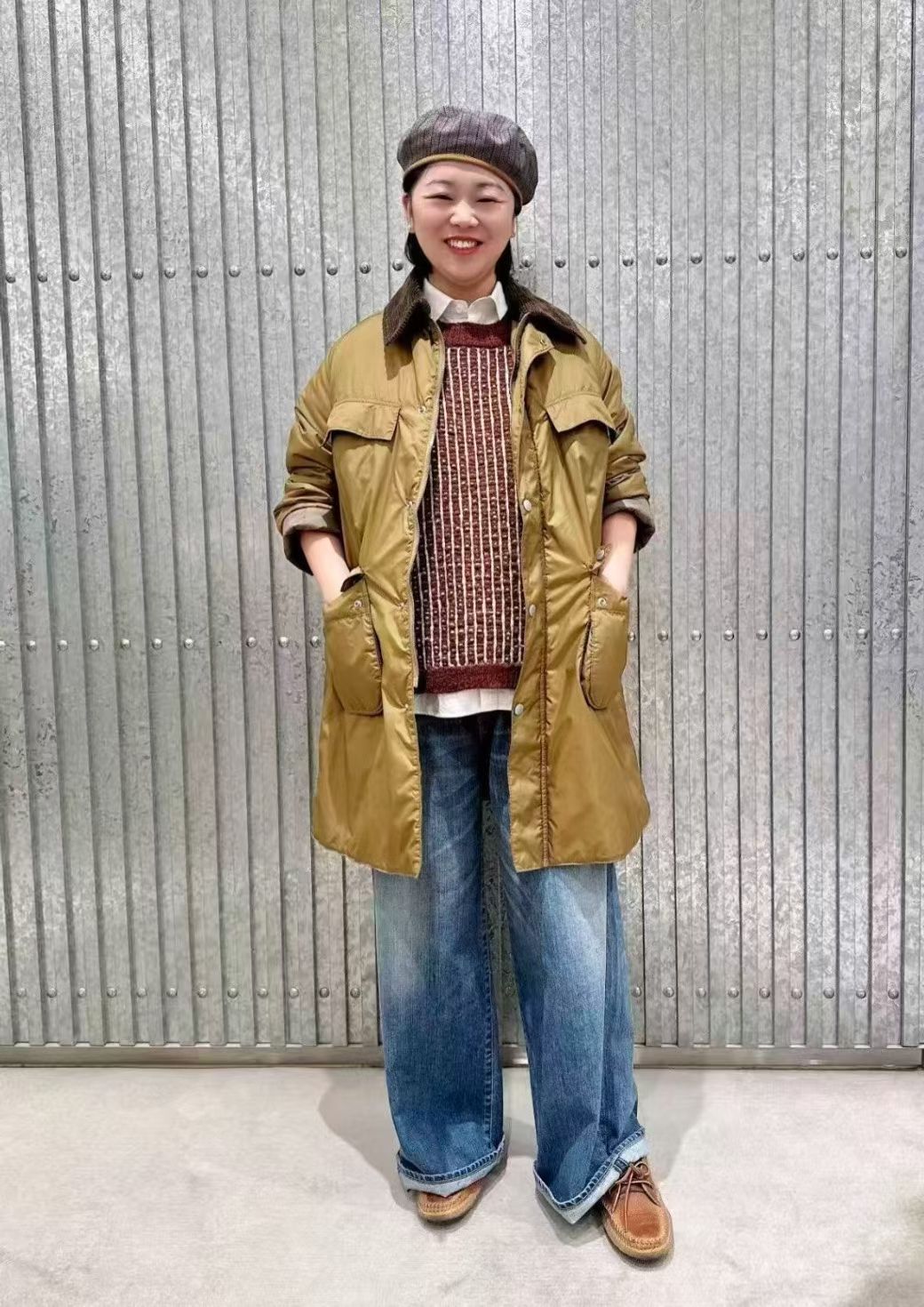 45R燈芯絨領夾棉中長外套