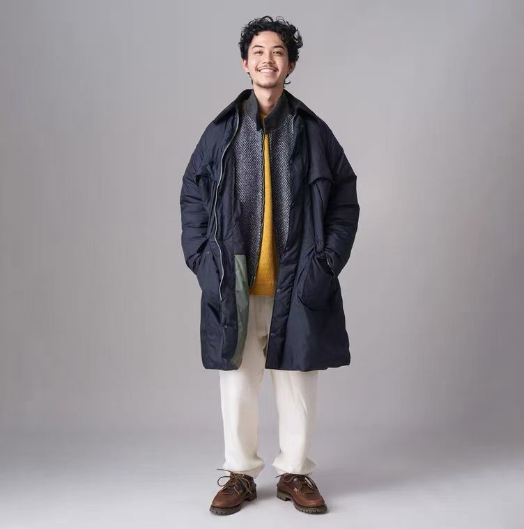 45R燈芯絨領夾棉中長外套