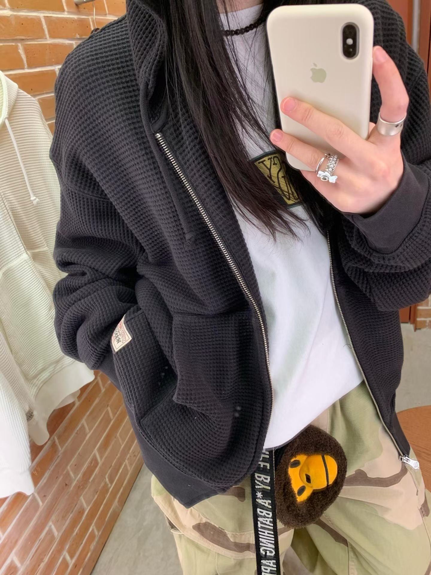 Stussy double layer waffle zip hoodies
