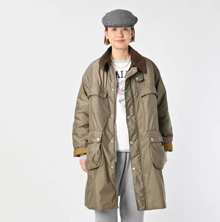 45R燈芯絨領夾棉中長外套