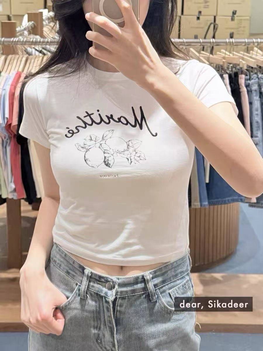 Marithe 刺繡字母lemon tee