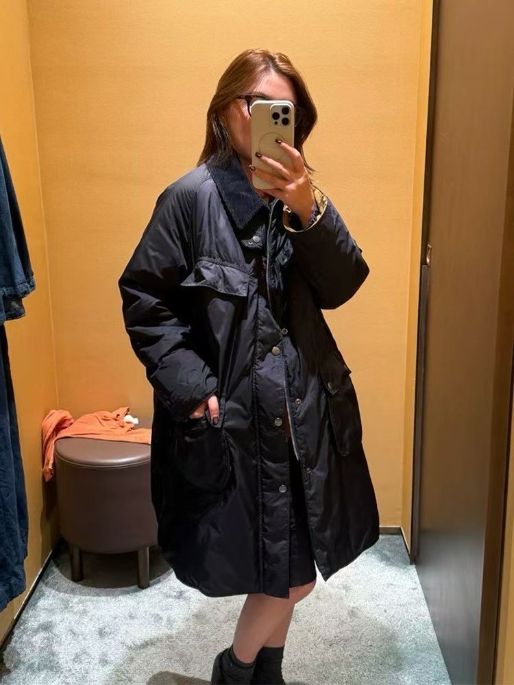 45R燈芯絨領夾棉中長外套