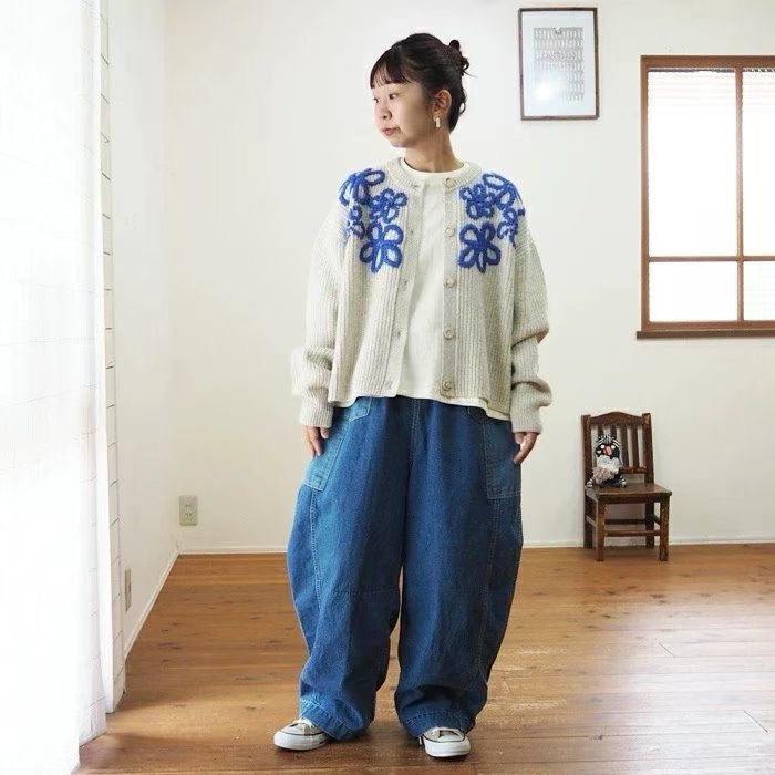 日本貴牌tumugu手工刺繡羊毛cardigan