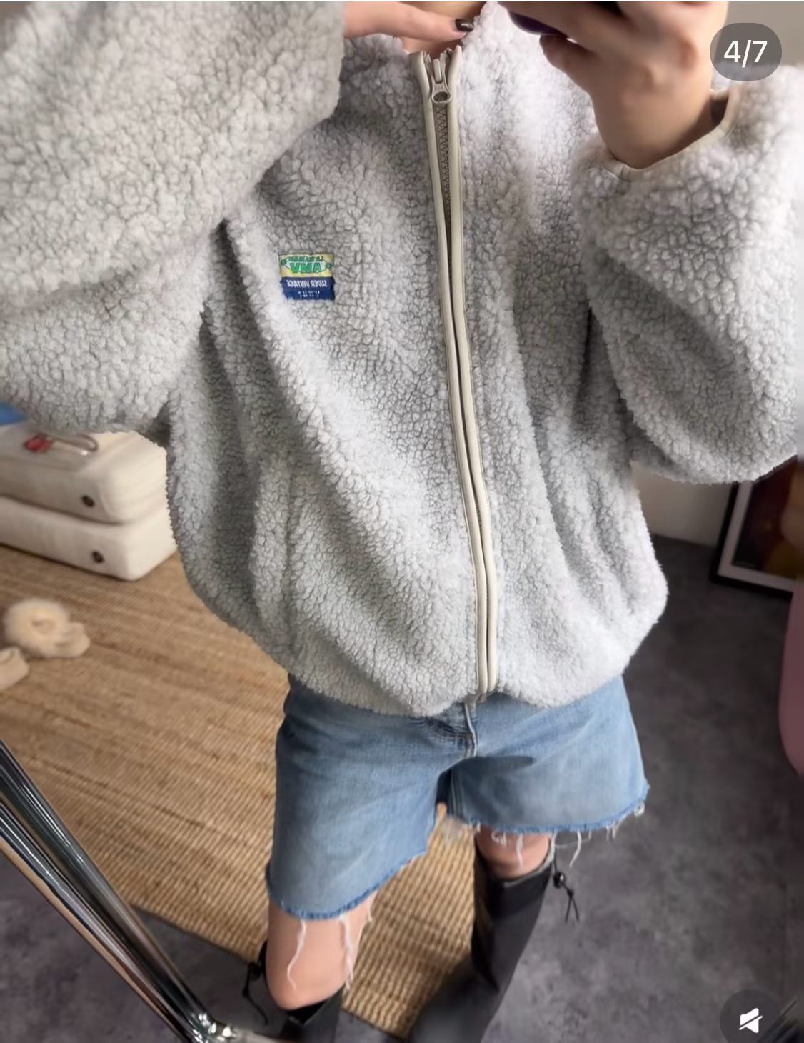 America vintage 羊羔有帽外套