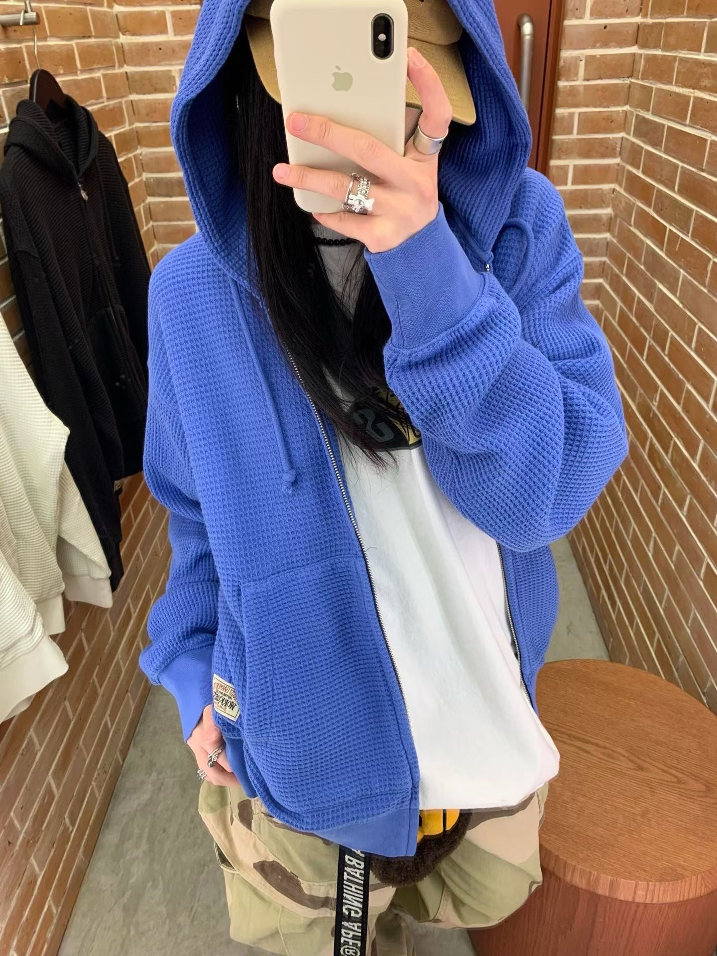 Stussy double layer waffle zip hoodies