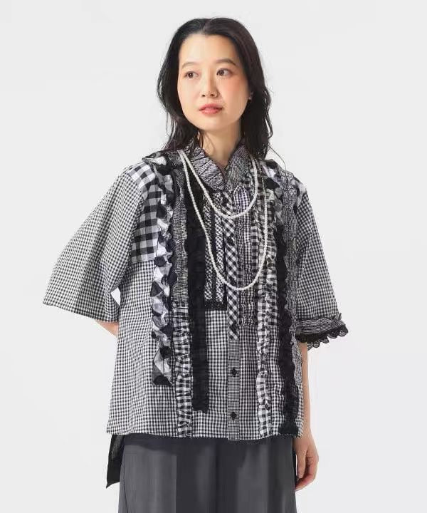 Beams蝴蝶結格仔裇衫