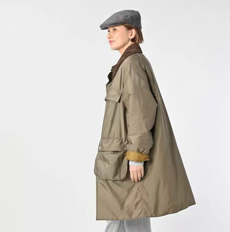 45R燈芯絨領夾棉中長外套