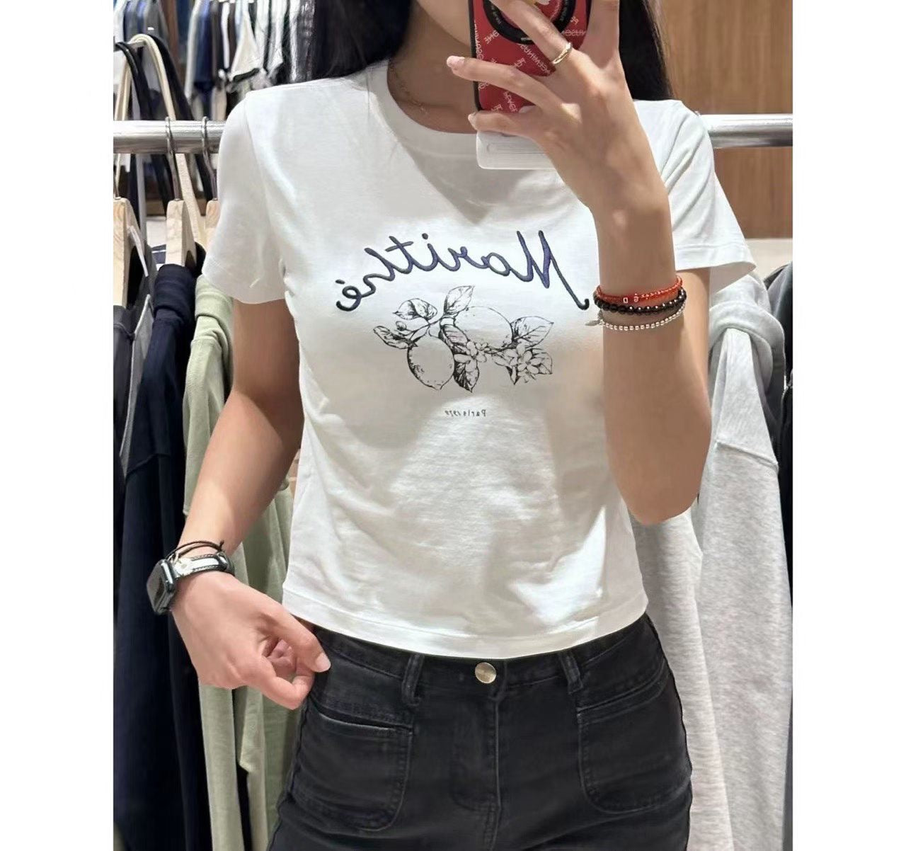 Marithe 刺繡字母lemon tee