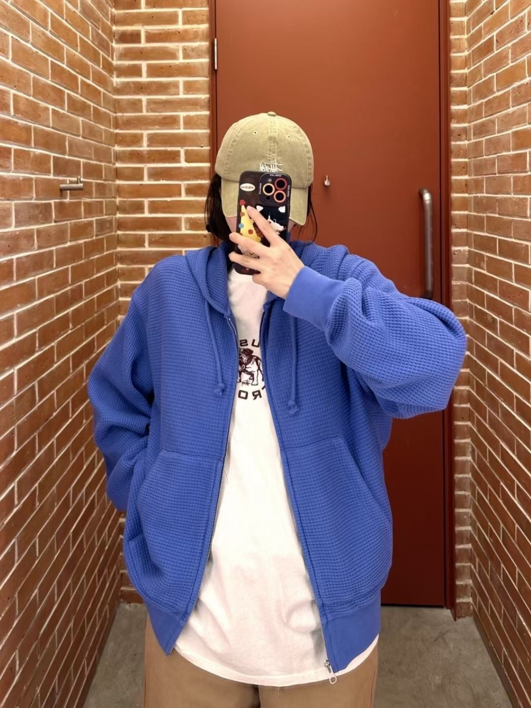 Stussy double layer waffle zip hoodies